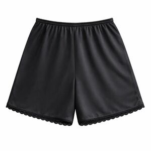 Vntg Sears Black Satin Sleep Shorts with Lace Trim